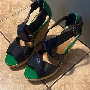 Xhilaration Navy and Green Wedge Sandals